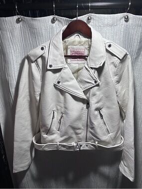 Levi's White Faux Leather Belted Moto Jacket